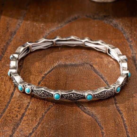 Solid Sterling Silver Womens Turquoise Gemstone Bangle Bracelet Ladies Jewelry